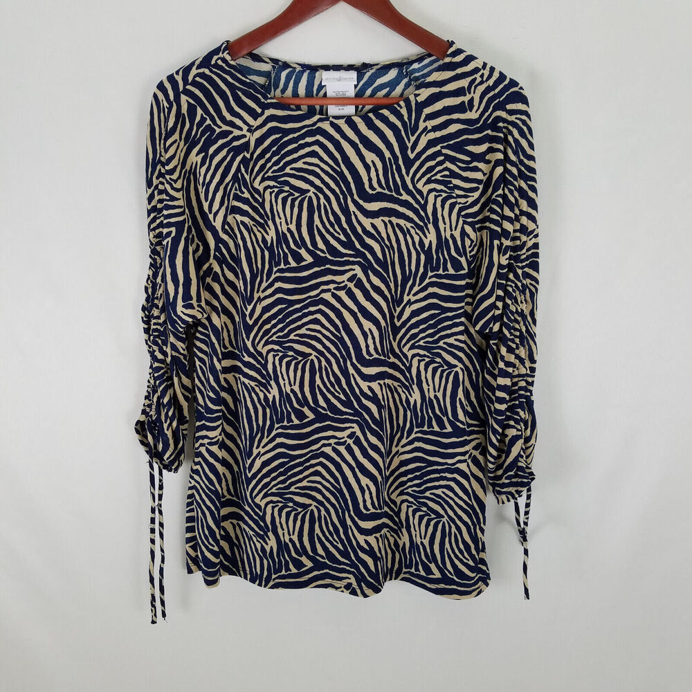 Jaclyn Smith Shirt‎ Womens Small Top Zebra Long Cinch Sleeve Round Neck Blouse